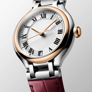 Montre automatique à cadran bicolore avec chiffres romains et bracelet en cuir Longinesing - Product Image 1