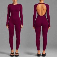 Combinaison de yoga à manches longues et dos ouvert YY avec trous pour les pouces, combinaison élégante pour femmes, body de sport pour femmes avec effet push-up en V