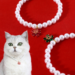 Pearl Zircon Flower Pendant for Pet Collar, cat <strong>Pug</strong> Birthday Pearl Peony Daisy Necklace, Choker, Wedding Accessory Necklace - Product Image 1