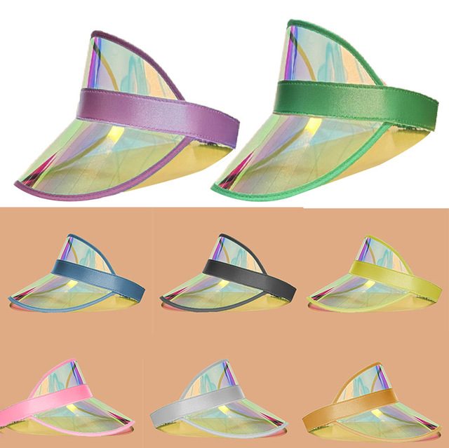 Fashion Outside Summer Holiday Plastic Sun Women's Colorful Pvc Bright Color Empty Top Visor Hat