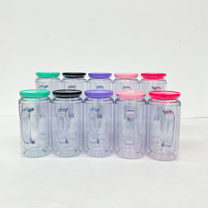 Magazzino USA Tazze Riutilizzabili Pre-Forate 12oz 16oz UV DTF Avvolgibili in Acrilico Trasparente Stile Globo di Neve per Caffè Viaggio Birra con Manico - Product Image 2