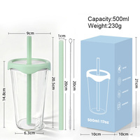 Gobelet en verre personnalisé avec logo, 500 ml/17 oz, couleur unie, avec paille en Tritan, pour café, thé, jus – Meilleure vente