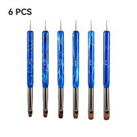 Juego de 6 Pinceles de Doble Punta para Decoración de Uñas, Color Azul, de Lujo, con Puntas para Delineado y Ovaladas, para Manicura en Salón, Gel UV y Arte de Uñas