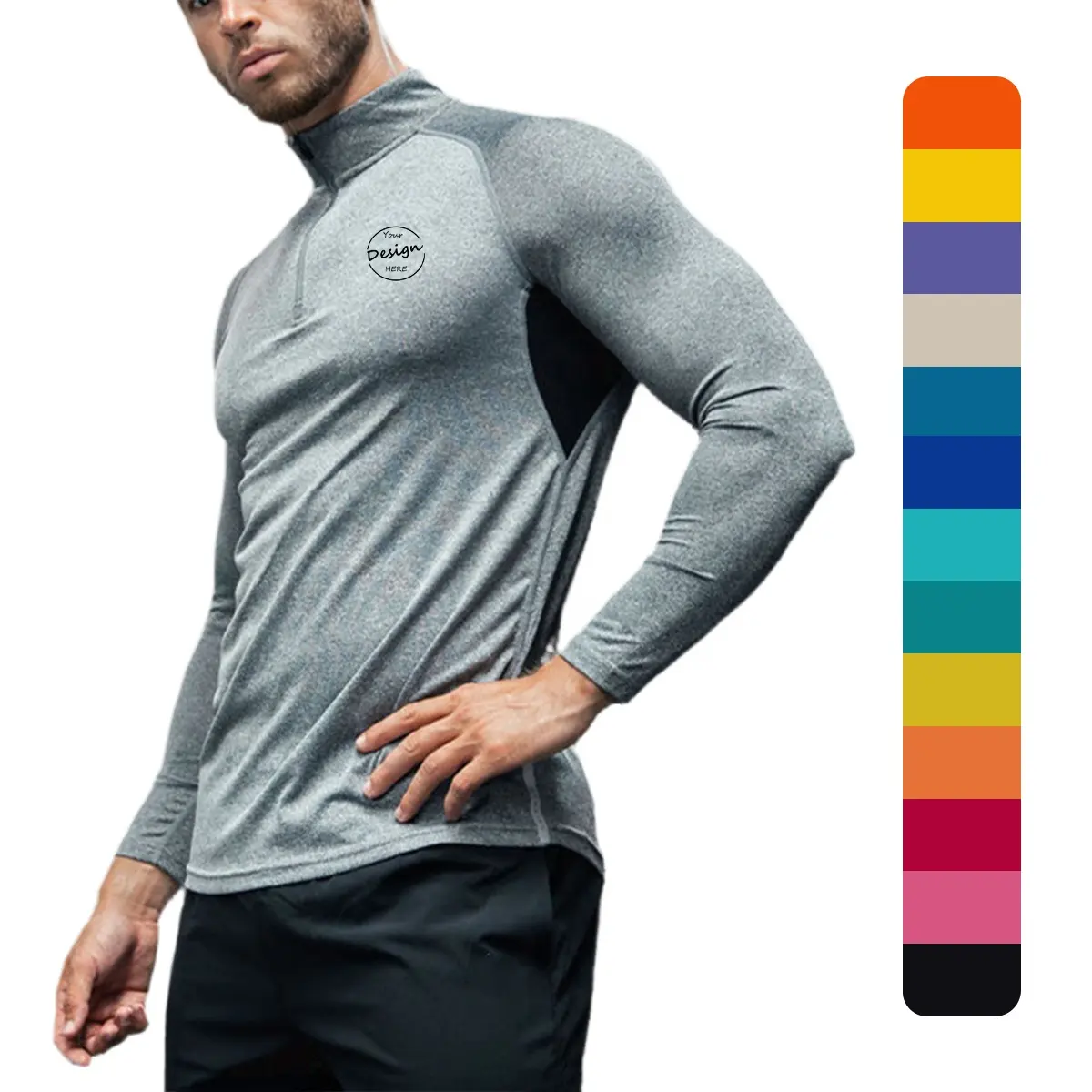 Collants de compression pour hommes Vêtements de sport personnalisés T-shirts à manches longues de sport Vente en gros de t-shirts de sport pour hommes avec patchwork