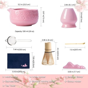 Buucup Ensemble de 7 fouets à matcha en céramique rose et bambou Kit de bricolage Porte-fouet pour bol Scoop Sifter Torchon OEM Personnalisable - Product Image 5