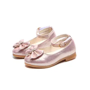 Hot selling beautiful bling bling bow leather children girl shoes