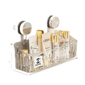 Étagère de rangement pour salle de bain, rectangulaire, à fixation par ventouse, pour comptoir d'angle, design moderne, sans perçage, chromée, 3 niveaux - Product Image 1