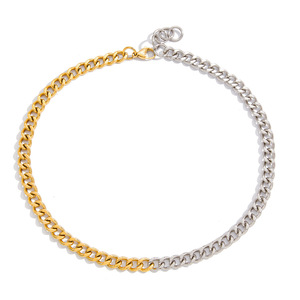 Collier bicolore en or 18 carats et acier inoxydable pour femme, design géométrique, chaîne ovale, bijou à porter au quotidien - Product Image 5