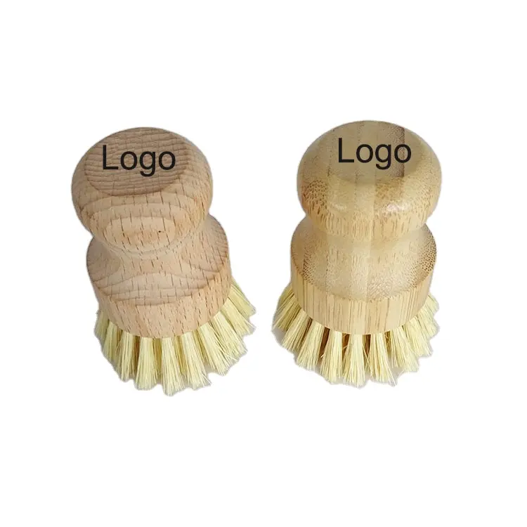 Wholesale Natural Kitchen Round Wood Scrubber Bamboo Dishwashing Small brush