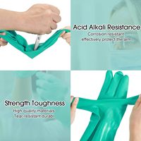 Gants en coton doublés de floc de 13 pouces de long, résistants aux produits chimiques au nitrile, gants de sécurité pour le nettoyage ménager, gants en nitrile vert de 15 mil