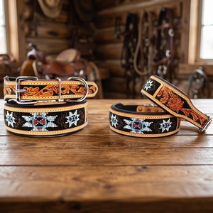 Superior Quality Handmade Eco-Friendly Padded Leather <b>Dog</b> <b>Leash</b> with Solid Color Carved Rivet Beaded Design Manufacturer - Product Image 2