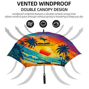 Paraguas de Golf Semiautomático Personalizado con Impresión Completa en la Cubierta, Diseño Tropical Atardecer, Grande, Resistente al Viento, Apertura Automática, para Exteriores y Lluvia - Product Image 5