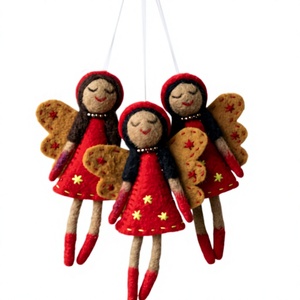 Handmade Eco-Friendly 100% Wool Nonwoven Felt Angel Fairy Ornament Red Dress <b>Star</b> Wall <b>Hanging</b> Christmas Decoration Traditional - Product Image 1