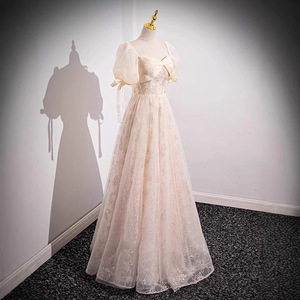 Champagne Floral Embroidered Organza A-Line Evening Gown Sweetheart Neckline Empire Waist Women's Formal Dress For Birthday - Product Image 3