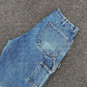 Pantalones cortos de mezclilla holgados con doble rodilla para hombre, estilo Y2K vintage, lavados, tipo carpintero, con dobladillo deshilachado y efecto desgastado - Product Image 4