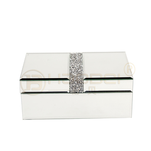 Crushed diamond jewelry box mirrored rectangle jewelry box velvet glass box