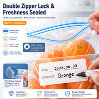 Sacs refermables personnalisés imprimés, étanches, à fermeture éclair, double joint, pochettes transparentes en PE avec étiquette inscriptible pour préparation de repas et lait