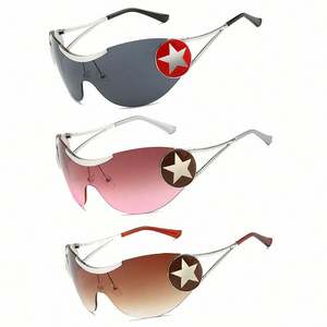 Lunettes de soleil surdimensionnées Steampunk Y2K de luxe personnalisées avec logo, pour hommes et femmes, avec verres monobloc en forme d'étoile - Product Image 2