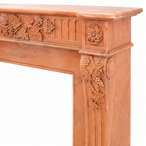 Traditional Marble <b>Fireplace</b> Mantel With Ornate Carving Cloudy Rosa Stone Indoor Wood Burning Hearth For Living Room - Product Image 5