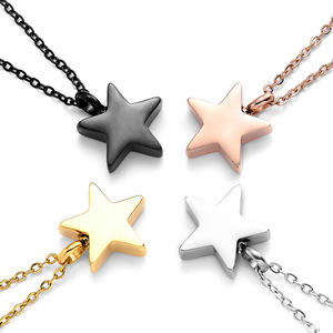 قلادة سلسلة من الفولاذ المقاوم للصدأ بتصميم نجمة خماسية بسيطة، مع زجاجة عطر قابلة للفتح لحفظ شعر الحيوانات الأليفة أو بقايا الأحباء أو العظام. - Product Image 1