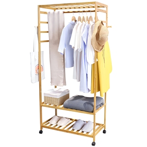Nouvelle Armoire Portable en Bambou avec Porte-Vêtements, <span class=keywords><strong>Étagère</strong></span> de Rangement à <span class=keywords><strong>Roulettes</strong></span> et Range-Chaussures pour Chambre et Salon - Product Image 1
