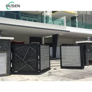 India Huis Moderne Outdoor Inklapbare Aluminium Lamellen Viervoudig Automatisch Opvouwbare Beveiligingspoorten Ontwerpen Foshan