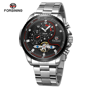 Reloj Mecánico Forsining 8229 <span class=keywords><strong>de</strong></span> Lujo para Hombre, Negro, Automático, Esqueleto, <span class=keywords><strong>de</strong></span> Cuerda Automática, con <span class=keywords><strong>Calendario</strong></span>, Fase Lunar, Correa <span class=keywords><strong>de</strong></span> Acero - Product Image 3