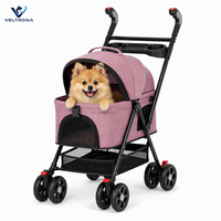 Poussette pliable pour animaux de compagnie, poignée réversible réglable, 4 roues, capote zippée, porte-gobelets pour chats et chiens, idéale pour les voyages