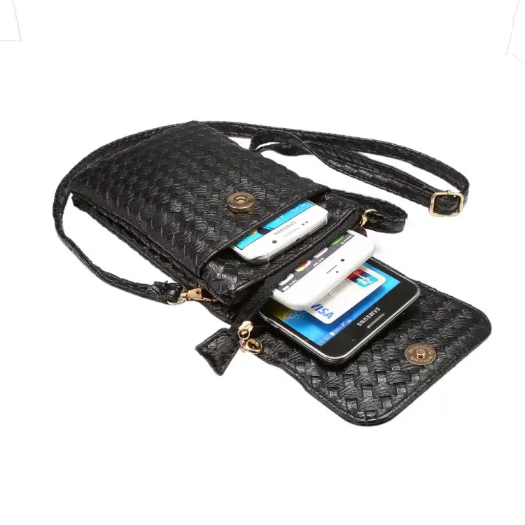 Woven Pattern PU Leather Pouch Shoulder Bag Mobile Phone Pouch for iPhone Samsung cell phone pouch