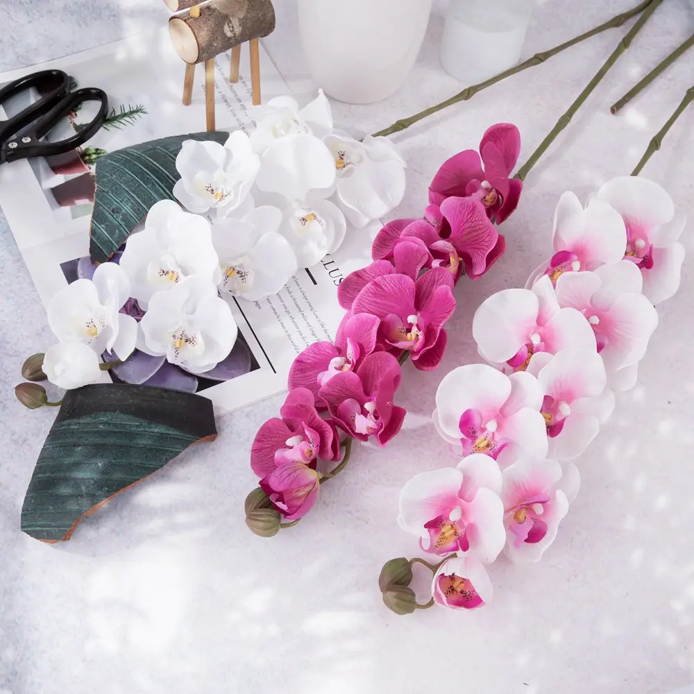 Toque real PU flores Flor Falsa Orquídea Artificial Branca Orquídeas De Seda Planta Phalaenopsis Flores para Decoração Doméstica