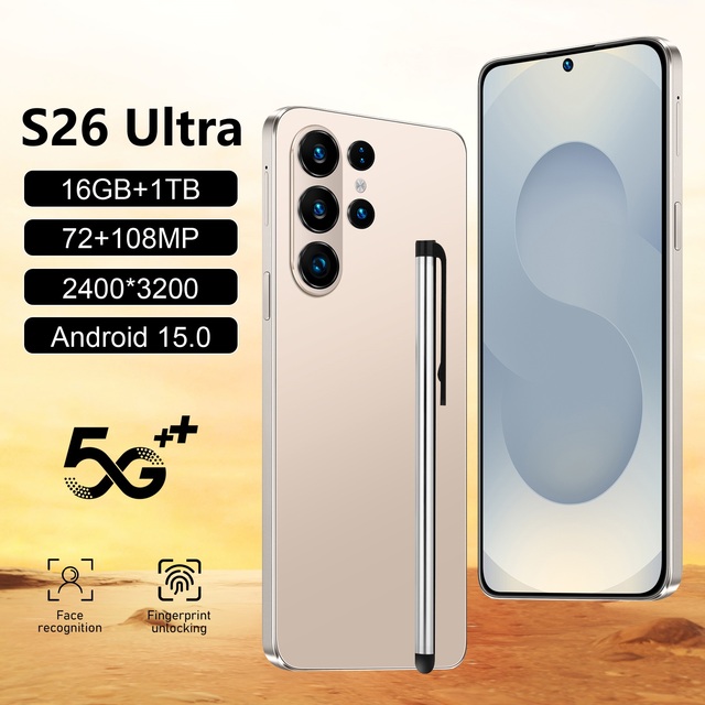 Low Price High Quality S26 Ultra Dual SIM Card 5G Smart Mobile Phone With 7.3-inch HD Screen MTK Deca Core CPU Android 15 System