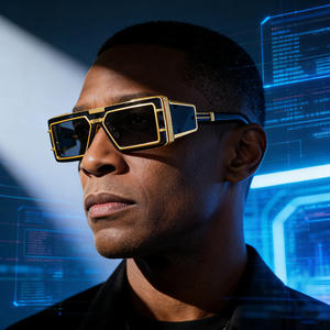 Nouvelles lunettes de soleil pour hommes à monture intégrale UV400, monture en PC, protection solaire de classe 2, style futuriste noir, design haut de gamme européen et américain - Product Image 2