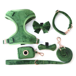 Conjunto de Arnés para Perro de Terciopelo Rojo con Colores y Patrones Personalizados 2025, con Hebillas de Metal Oro Rosa, Apto para Cachorros - Product Image 5