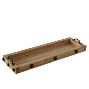 Bandeja de Servir de Madera Estilo Rústico Vintage para Decoración del Hogar con Asas Industriales Negras, Centro de Mesa Decorativo - Product Image 1