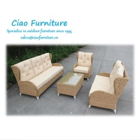 Beige Polyrattan Outdoor-Sofa-Eckgarnitur mit Kissen Gartenmöbel Zeitgenössisches Design Wasserfest UV-Beständiges Sofa
