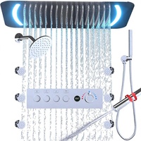 Système de douche à effet pluie LED Homedec 26"x16" avec pommeau de douche de 6 pouces, douchette à double fonction, 6 jets latéraux, thermostatique, en laiton et acier inoxydable