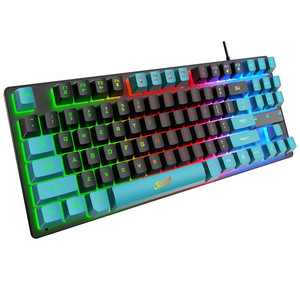 87 Keys Mechanical Feel Gaming Keyboard Rainbow Backlit Wired Portable for Laptop <b>PC</b> Computer - Product Image 2