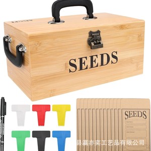 Wooden <b>Seed</b> <b>Storage</b> Box With Lock Bamboo Rectangular Desktop Plant Label Organizer For Garden Use - Product Image 1