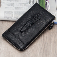 Dompet Kulit Asli Pria Kulit Sapi Asli, Ritsleting Panjang Pola Buaya Bisnis Dompet Tipis Lembut