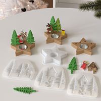 Cetakan Silikon Tempat Lilin Bintang Malaikat Rusa Pohon Natal, Cetakan Papan Sisipan Resin Plester DIY