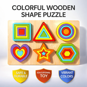 Puzzle Geometrico Colorato Giocattoli Educativi Montessori in Legno per Bambini Giocattoli Sensoriali STEM per l'Educazione Precoce - Product Image 6