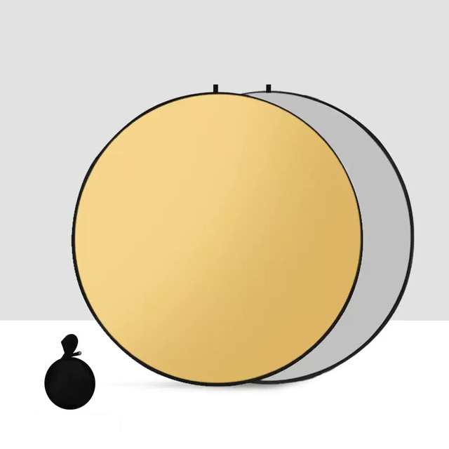 43 Inch/110cm Collapsible 2-in-1 Circular Silver/Golden Nylon LED Photo Reflector for Professional Studio & Outdoor Photography