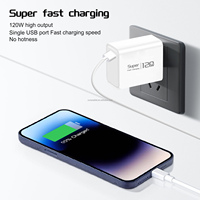 Chargeur rapide 120W 1 port USB compatible QC3.0 Adaptateur EU/US/UK pour utilisation en voyage Charge de téléphone portable et d'écouteurs