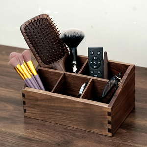 6-Compartment Solid Walnut Storage Box Makeup <strong>Remote</strong> Control Comb <strong>Organizer</strong> <strong>for</strong> Nightstand Desktop Mortise and Tenon Structure - Product Image 1