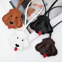 Porte-clés en cuir PU tête de caniche 3D, breloque chiot Teddy, cordon de téléphone, pendentif pour téléphone portable, breloque de sac, support de rétroviseur de voiture, cadeau Kawaii