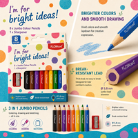 Crayons de couleur géants FLOWood, 8 couleurs, mine résistante aux bris, ensemble de crayons épais pour enfants avec taille-crayon pour dessin et croquis
