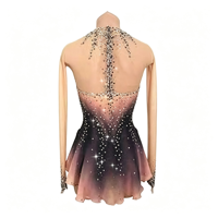 Robe de patinage artistique dégradé noir et rose, col halter, maille ornée de strass, manches longues, costume de compétition de patinage sur glace