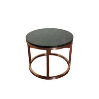 Table basse en acier inoxydable rose gold avec plateau en marbre noir rond
