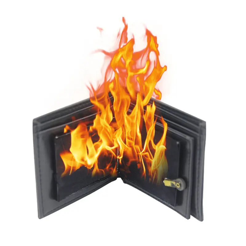 Großhandel Einzigartige Stage Magic Requisiten Fire Flaming Wallet Pu Leder Fire Wallet Magic