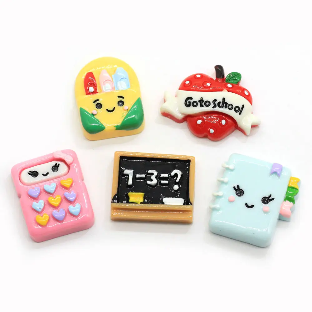 100 Buah Pensil Papan Tulis Pipih Resin Kawaii Cabochon Go To Sekolah Membuat Perhiasan Diy untuk Gelang Anting Kalung